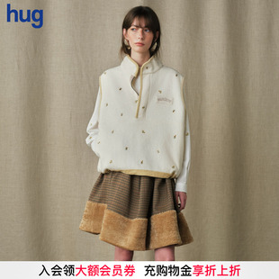 马甲 hug2025新保暖毛绒上衣落雪刺绣羊毛叠穿无袖 MARCHEN