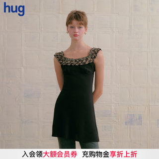 【MARCHEN】hug 2025春夏新款无袖短裙桑蚕丝双姝格纹吊带连衣裙