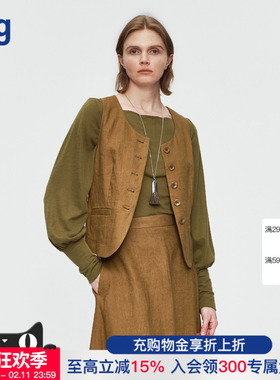 【AETNA PROJECT】hug 2025秋冬新款姜黄色修身短款马甲