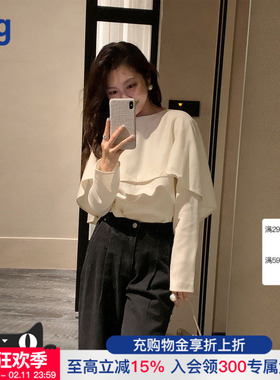 【AETNA PROJECT】hug 2025秋冬新款米白色斗篷式长袖上衣