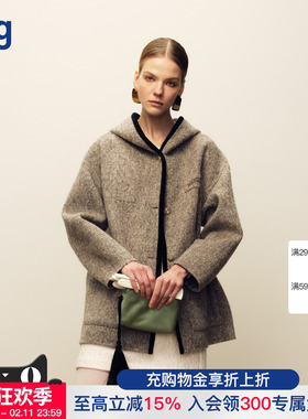 【MARCHEN】hug 2025冬季假日系列阅读周羊毛大衣两面穿连帽外套