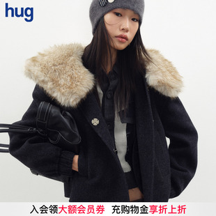 2025秋冬新款 hug 深灰羊毛双面尼拼环保夹克上衣 JUNWEILIN