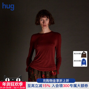 【UMAWANG】hug 2025秋冬新款复古系带露背长袖T恤