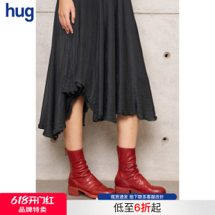 买手店 hug GUIDI 788后拉链中筒靴经典 短靴修饰腿型