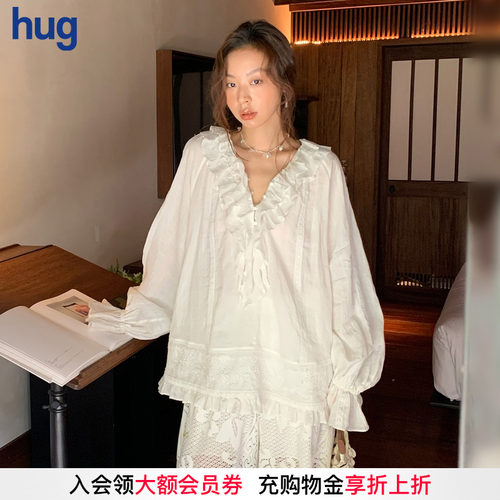 【ICE DUST】hug 2026早春新款荷叶蕾丝边衬衫
