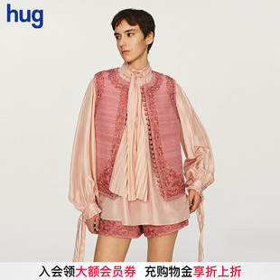 hug EAST THE 2025秋冬绣花盘扣柞蚕丝马甲柞蚕丝短裤 INTO