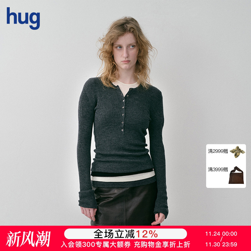 【NO DIRECTION+】hug 2025秋冬新款长袖打底衫绵羊毛针织套衫