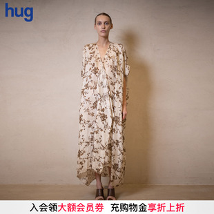 2025春夏新款 hug 復(fù)古印花v領(lǐng)連衣裙 UMAWANG