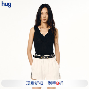 2025早春新纯色钩针感饰边针织背心木耳边拼色上衣 XUZHI hug