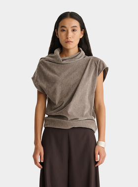 【deepmoss】hug 2025秋冬新款霜灰色不规则堆领丝绒上衣