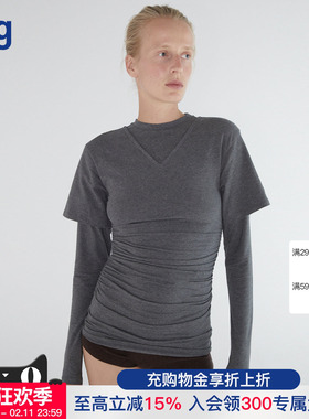 【PALOMA WOOL西班牙】hug 2025秋冬新款棉质假两件褶皱修身上衣