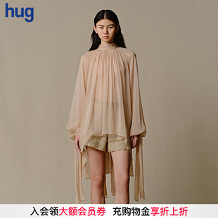 INTO 2025春夏新款 THE hug 裸粉真丝微透飘带上衣 EAST