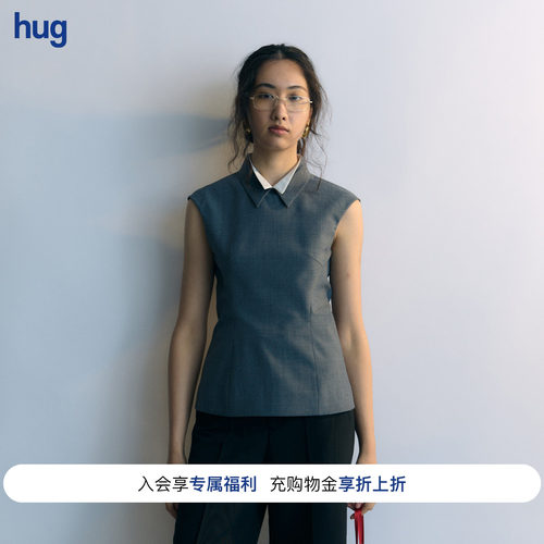 【AO YES 凹是】hug 2026早新款灰色蓝色白色蝴蝶领无袖上衣