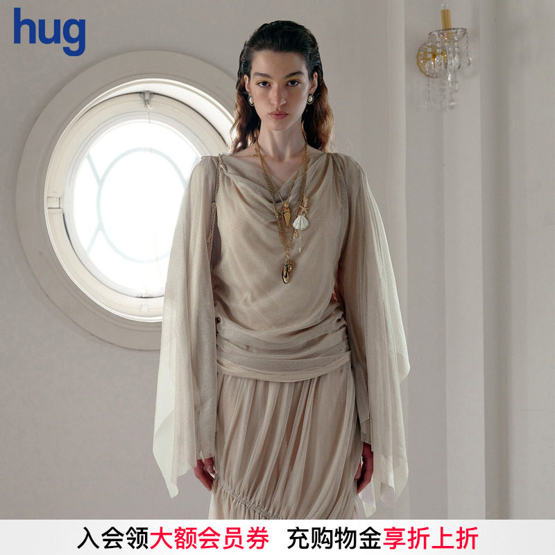 【Cello Sonata】hug 2026春夏新款荡领双层网纱斗篷上衣