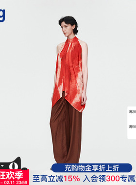 【AETNA PROJECT】hug 2025秋冬新款红色晕染挂脖垂褶上衣