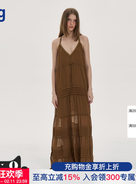 【PANNPANN】hug 2025秋冬新款焦糖褶饰长裙焦糖棕色长款