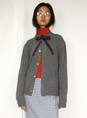 【AO YES凹是】hug 2025红色羊毛东方蝴蝶结针织新中式开衫