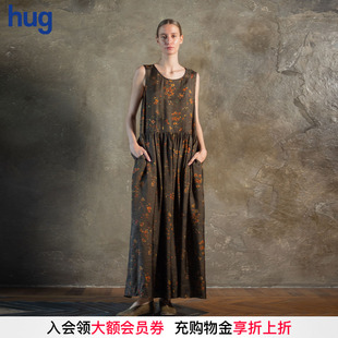 復古碎花無袖 2025早春新款 hug 連衣裙寬松長裙 UMAWANG