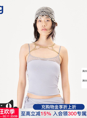 【RUI】hug 2026早春新款涟漪针织拼接豹纹网纱吊带