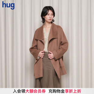 BOTTOM 骆驼绒大翻领单扣短款 NOTES 2025秋冬新款 大衣外套 hug