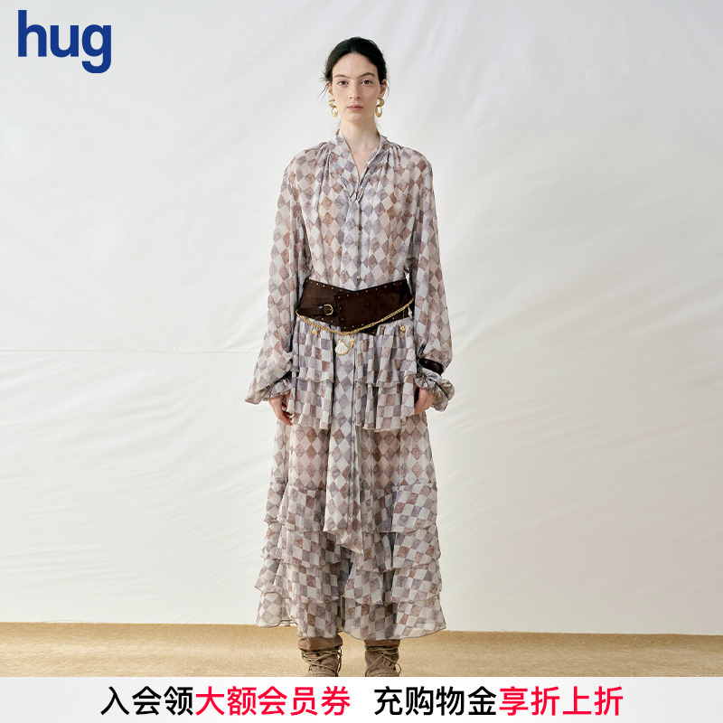 CelloSonata荷叶边长袖长裙