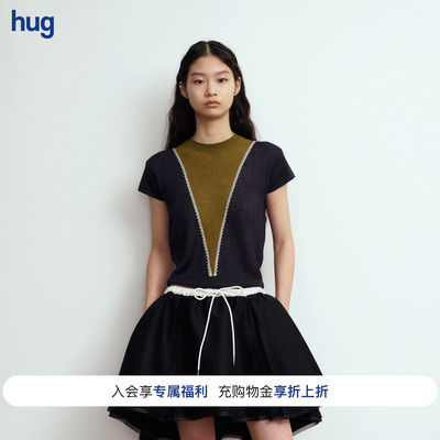 【JUNWEILIN】hug 2026新款宫廷织带针织短袖T恤背心
