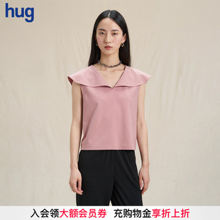 簡(jiǎn)約無袖 2025春夏新款 hug 匹馬棉大翻領(lǐng)背心 WHM