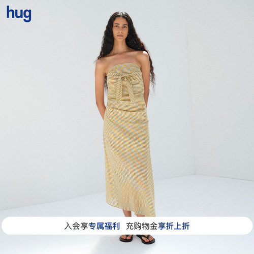 AURALEE蝴蝶结格纹抹胸连衣裙