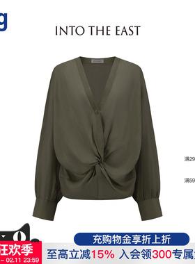 【INTO THE EAST】hug 2026早春新橄榄绿v领扭结上衣 intotheeast