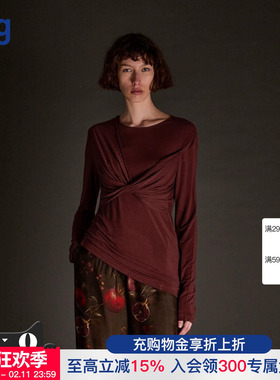 【UMAWANG】hug 2025秋冬新款复古交叠长袖打底衫