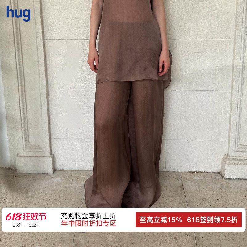 【VIKTORIACHAN】hug 2026早秋新款真丝松紧腰宽阔腿休闲长裤