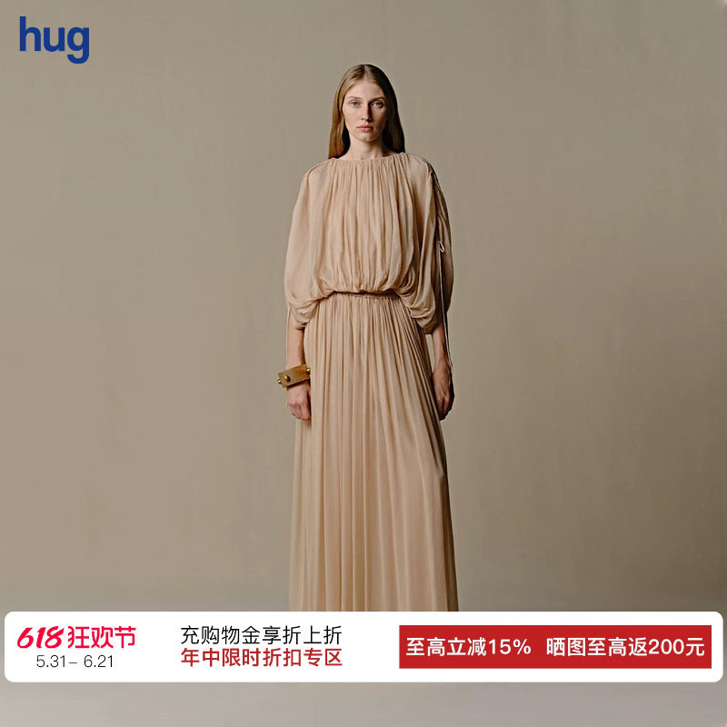 【INTO THE EAST】hug真丝抽绳上衣裸粉真丝细褶半裙