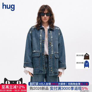 hug DUST 2026早春新宽松型小花刺绣翻领牛仔外套icedust ICE