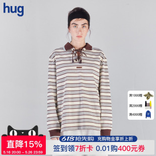 hug 2025春夏新款 ICE 綁帶撞色條紋長(zhǎng)袖 polo衫 DUST