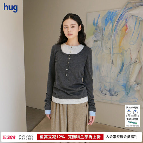 CUDDLEUP羊绒假两件长袖T恤