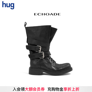 2025秋冬粗跟英伦马丁靴女复古皮带扣百搭机车靴 hug ECHOADE