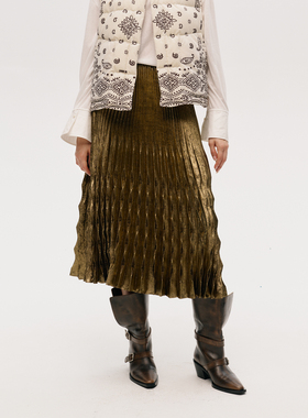 【ICE DUST】hug 2025秋冬新褶皱长半裙设计感高腰A字裙子icedust