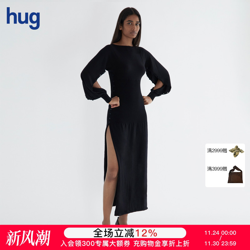 【PALOMA WOOL西班牙】hug 2025秋冬新款羊毛圆领纽扣开衩连衣裙