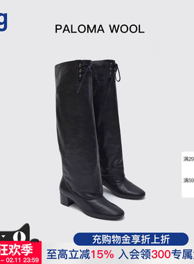 【PALOMA WOOL西班牙】hug 2025新牛皮高跟系带长筒靴堆堆靴子