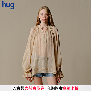 EAST hug 2025卡其苎麻衬衫 泡泡袖 THE 上衣法式 衬衣 INTO