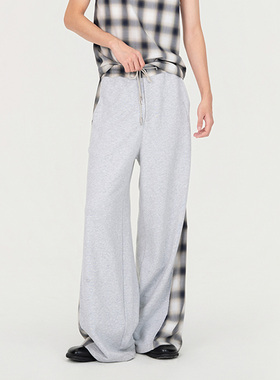 【FengChenWang】hug 2026早春新款灰色格纹拼接休闲裤