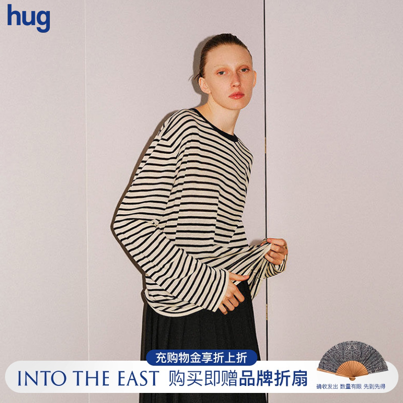 intotheeast圆领条纹长袖T恤