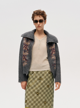 【ICE DUST】hug 2025秋冬新款提花LOGO拉链翻领毛衫外套icedust