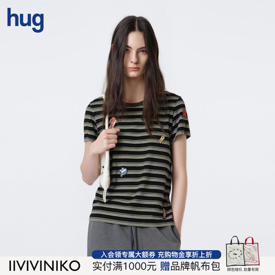 IIIVIVINIKO圆领黑灰条纹T恤