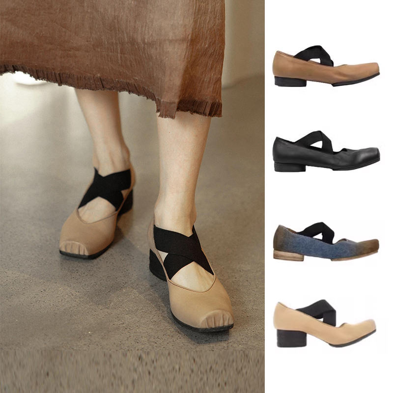 UMAWANG手工方头复古风芭蕾舞鞋