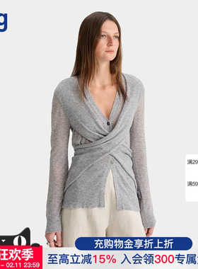 【DEEPMOSS】hug 2025松灰色闪葱交叠V领水溶羊毛上衣