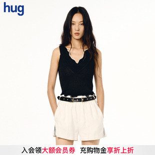 2025早春新纯色钩针感饰边针织背心木耳边拼色上衣 XUZHI hug