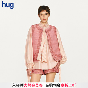 EAST INTO THE 2025秋新粉色系帶真絲上衣飄帶桑蠶絲襯衫 hug