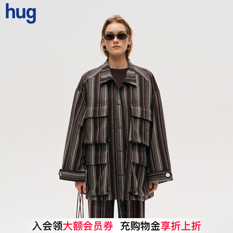 ICEDUST竖条纹大口袋中长款外套