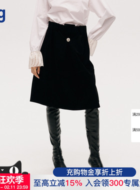 【ICE DUST】hug 2025秋冬新款黑色压褶半裙icedust